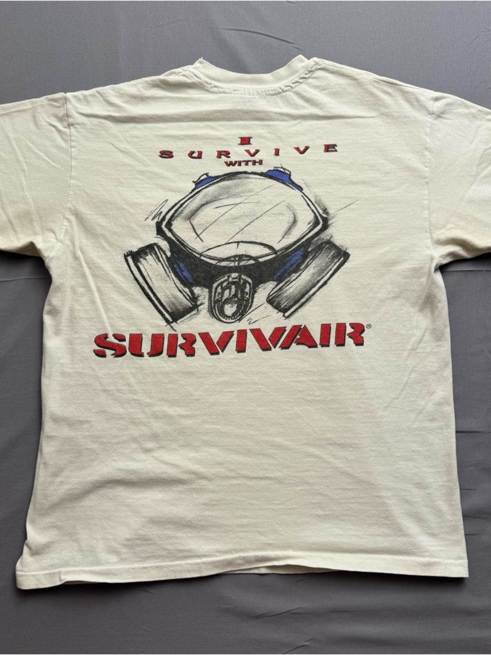 Vtg 90s Hanes SAS Safety Corp SurvivaIR Graphic White Men's T-Shirt L Pocket